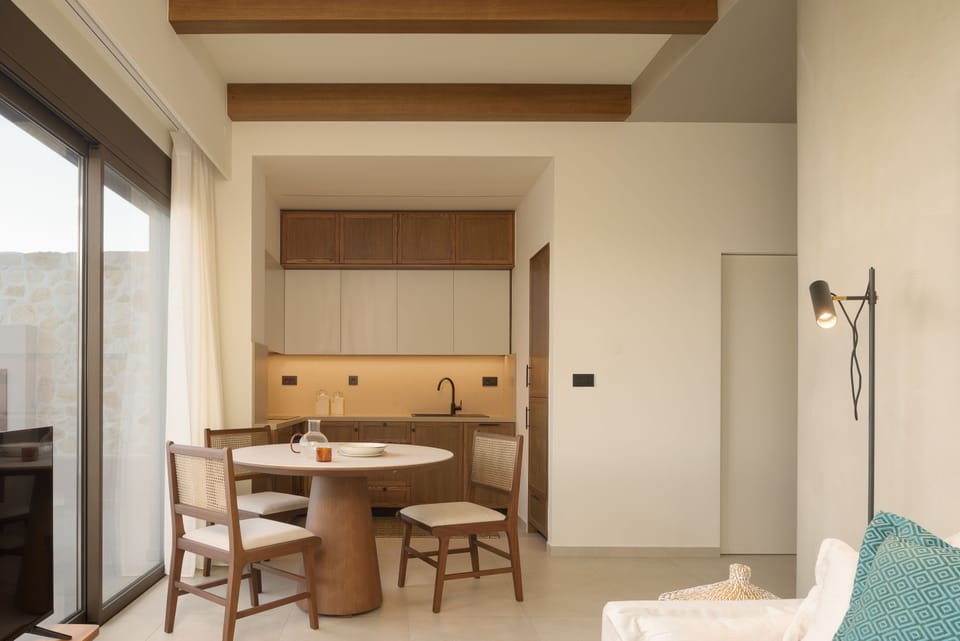 The rough-luxe kitchen is well-equipped for a self-catering stay