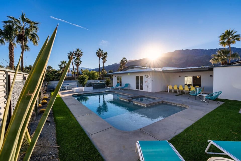 Backyard: pool and spa with mountain views