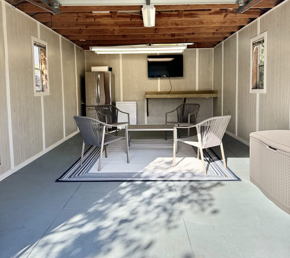 Find an outside oasis in our Sea Shed, complete with a fridge, freezer, and tv!