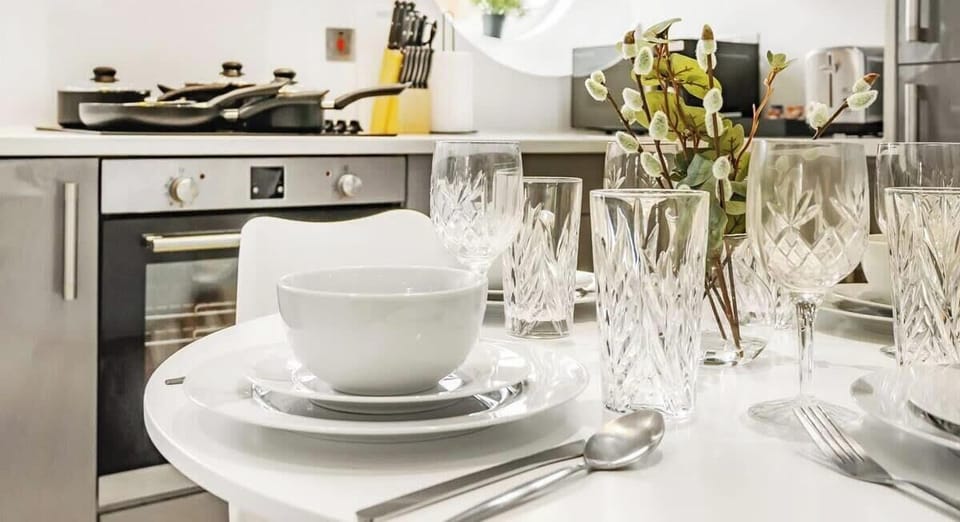 FULLY STOCKED WITH ALL THE CUTLERY AND CROCKERY YOU'LL NEED