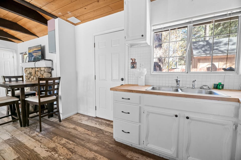 The kitchen is bright and airy
