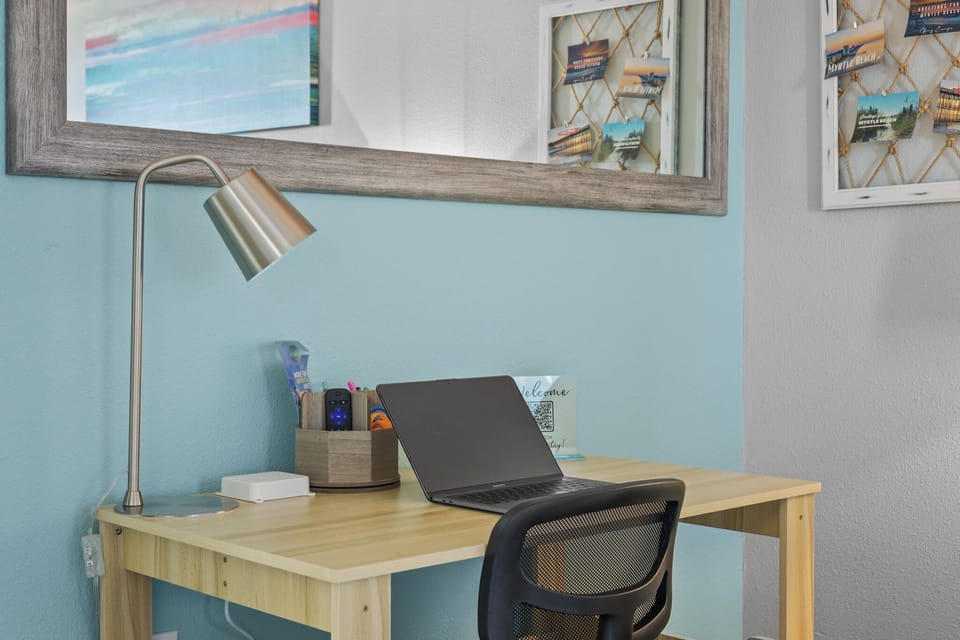 Well equipped laptop work station (laptop not included). 