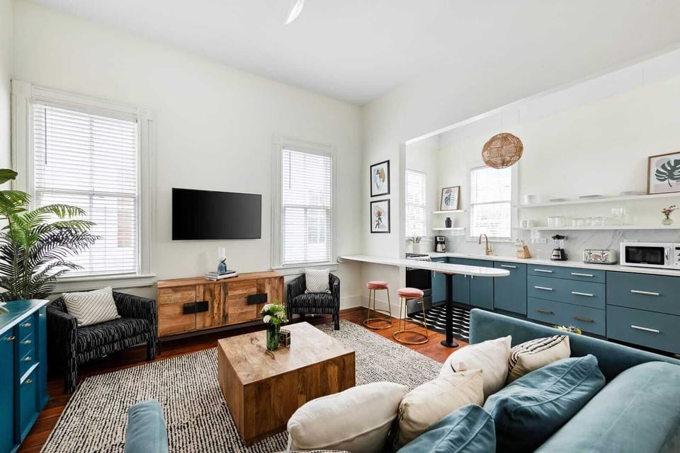 Professionally designed living room space with a Sofa Bed + Smart TV!