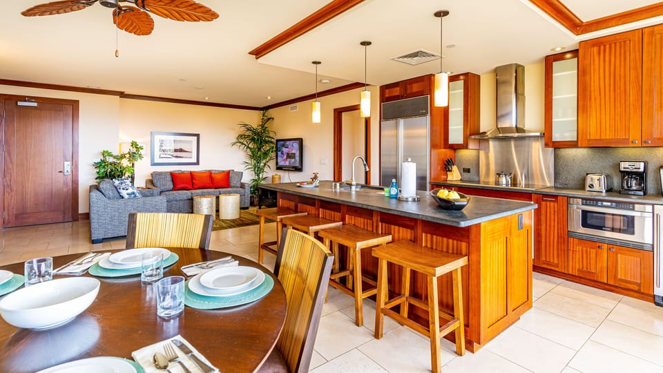 Relax in the stylish living space and let the tranquil sounds of the island carry you.