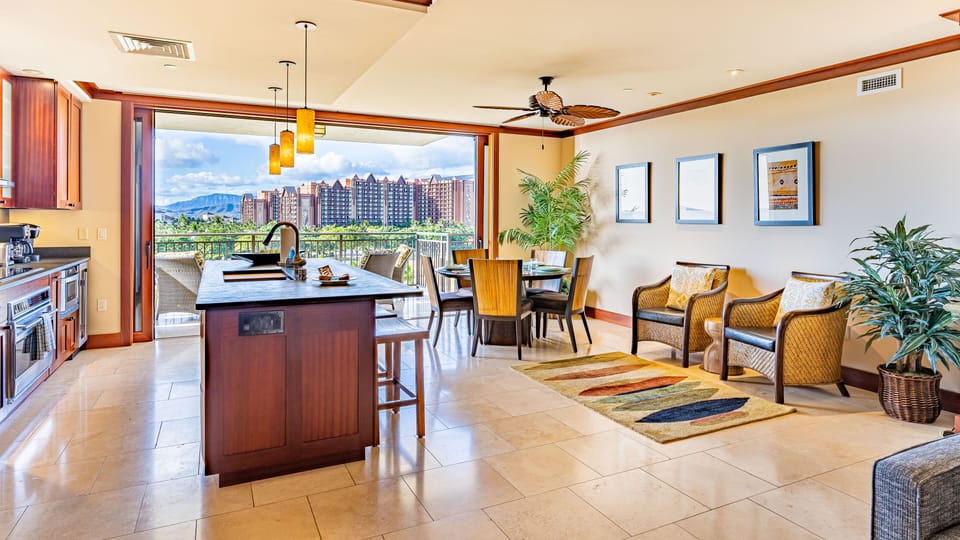 This bright, airy floor plan offers seamless flow between cooking, dining, and lounging—perfect for group stays.