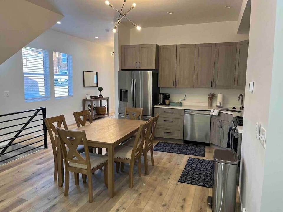 Kitchen is on the main floor and well stocked with basic needs. 