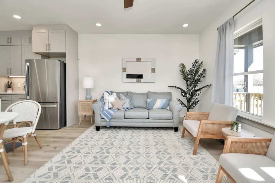 The family rom comes with a large Smart TV, plenty of natural lighting, and the sofa pulls out into a full size bed. 