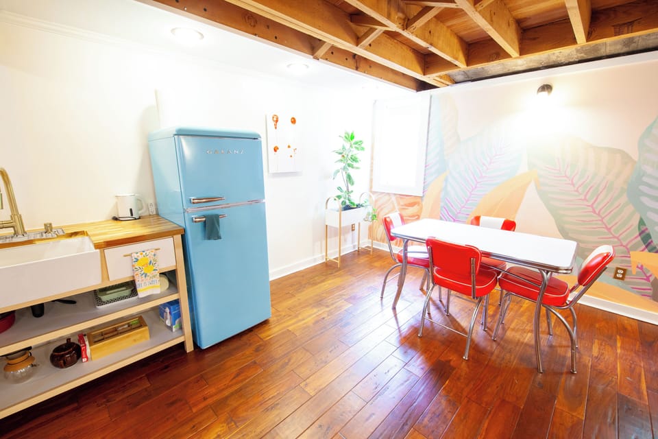 Open kitchen + dining area