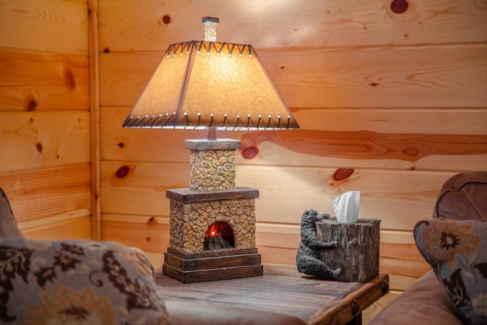 Super cute lamps with little glowing fireplaces.