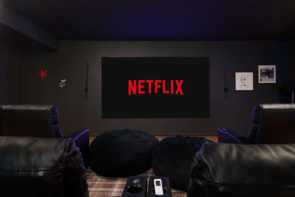 Relax and unwind in our cozy theatre room with your favorite movies & tv shows!