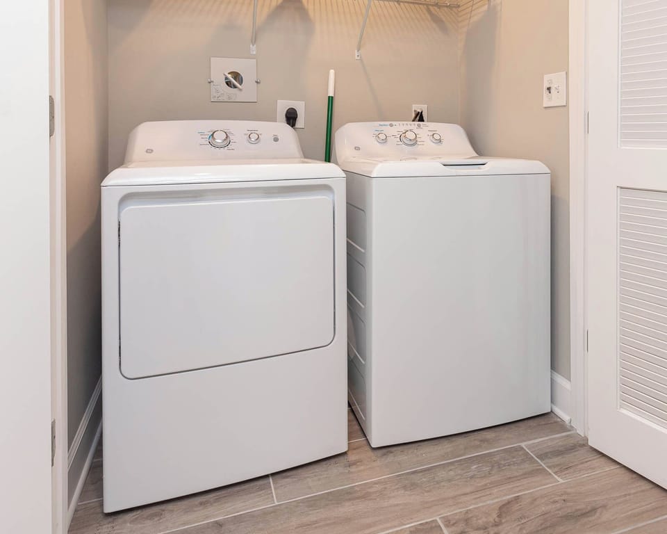 Refresh beach towels and swimwear in the side-by-side washer and dryer during your stay