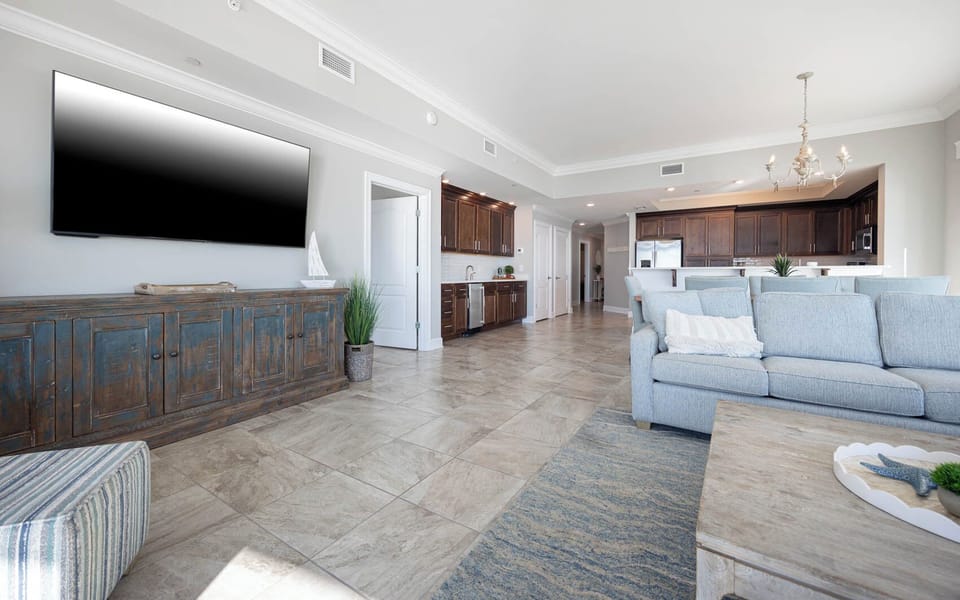 Settle on the sofa, stream your favorite shows on the large wall TV, and enjoy the relaxing vibe