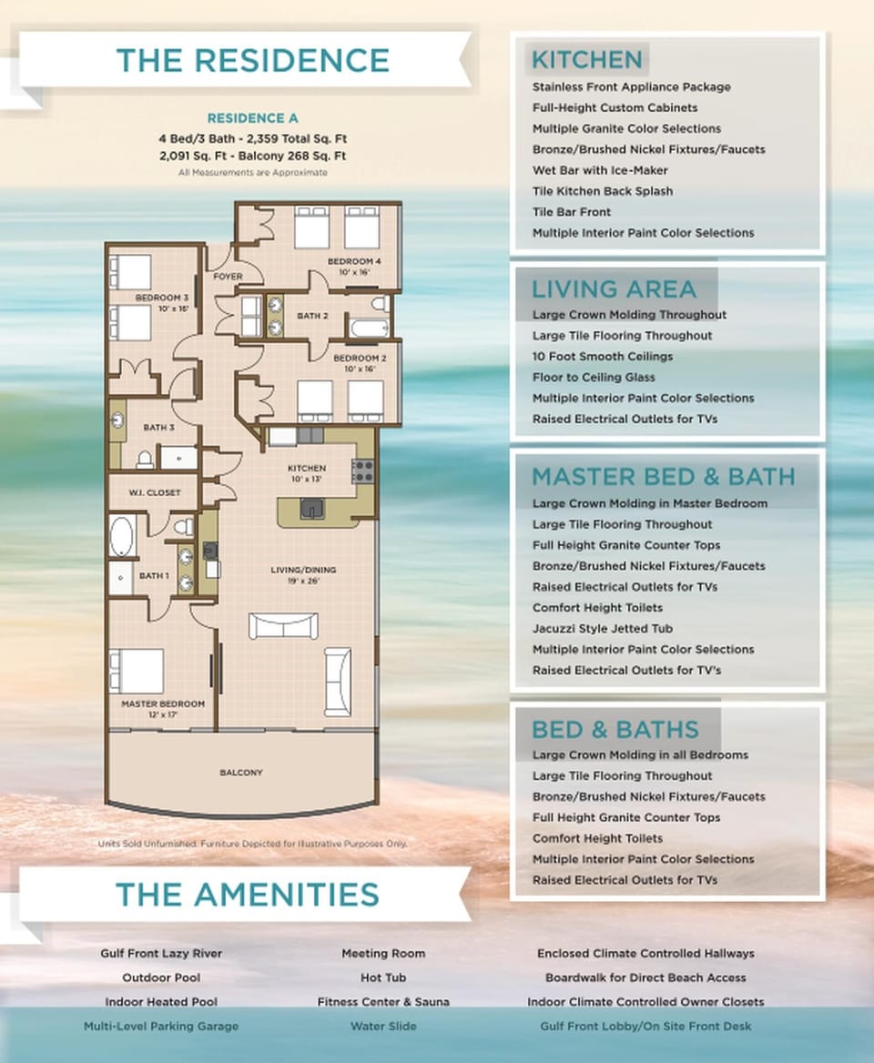 Explore this spacious 4 bedroom 3 bath rental with stunning views and beachfront balcony access from the master suite