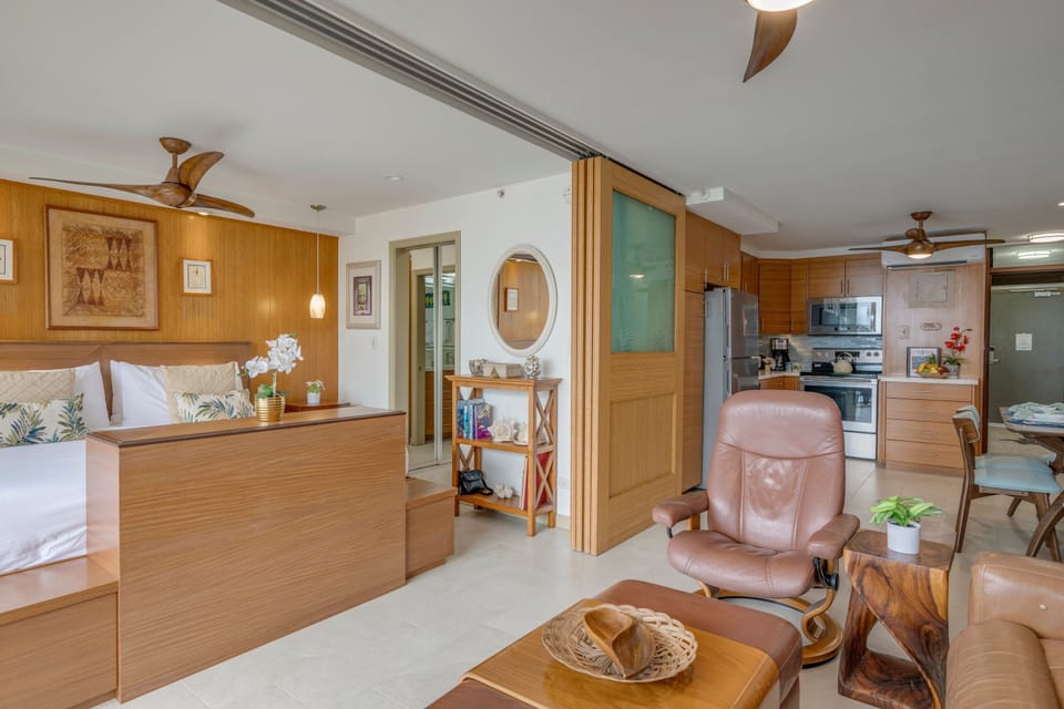 The first bedroom is attached to the living room
