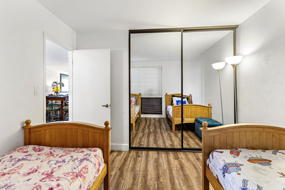 Large mirrored closets in Guest Bedroom