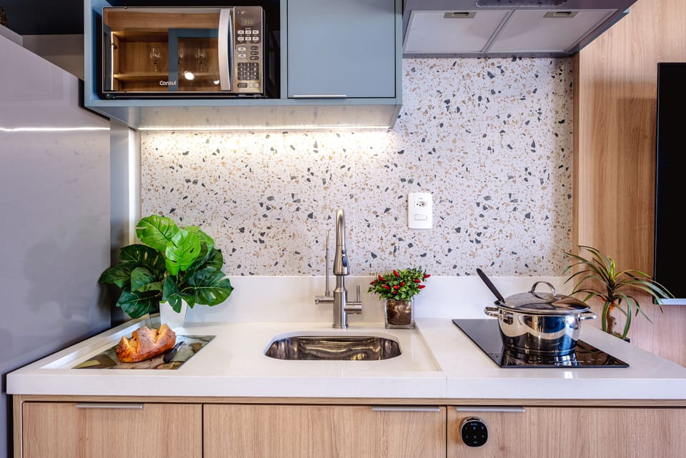 Apartment | Private kitchen | Fridge, microwave, cookware/dishes/utensils