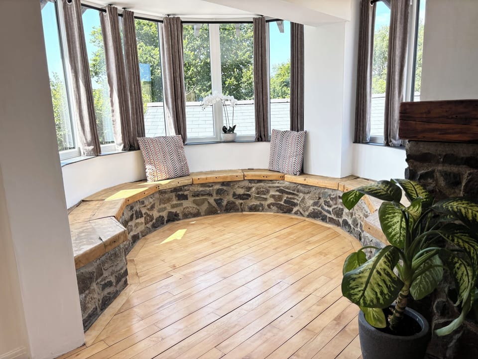 Turret overlooking the pool patio