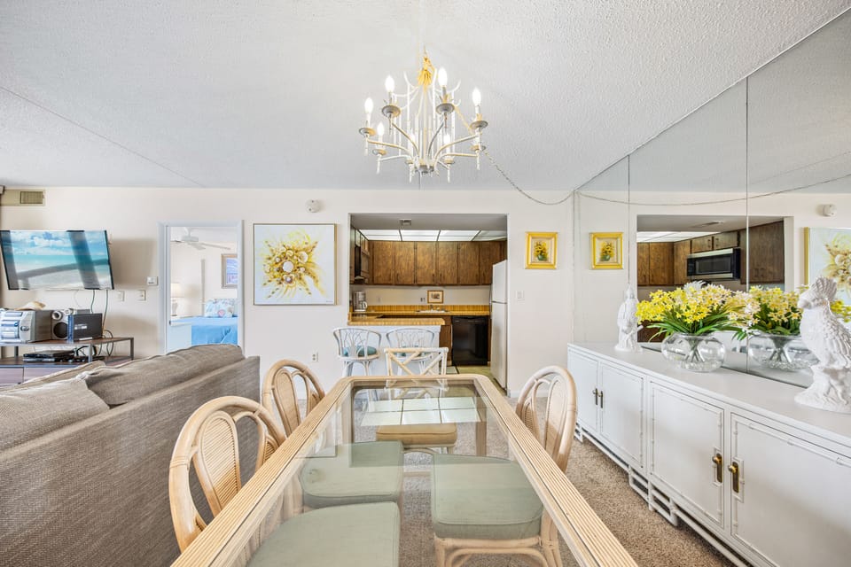 Enjoy dinner with the family at the dining table.