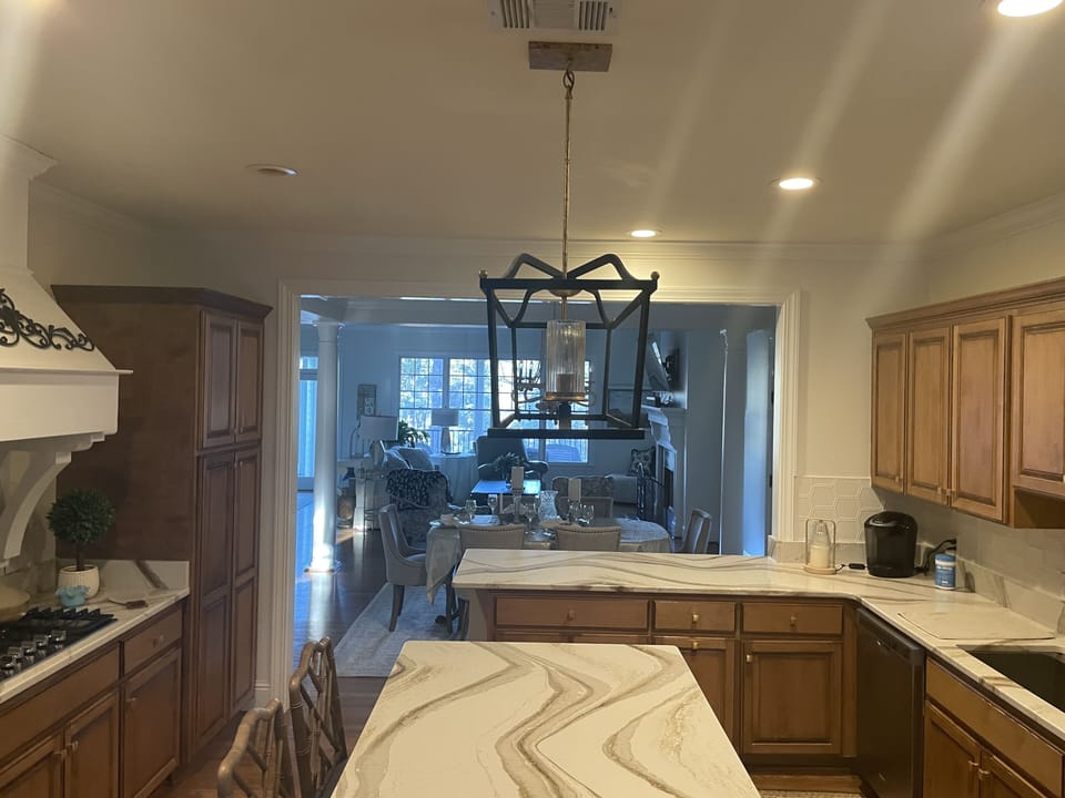 Kitchen island looking to back of house