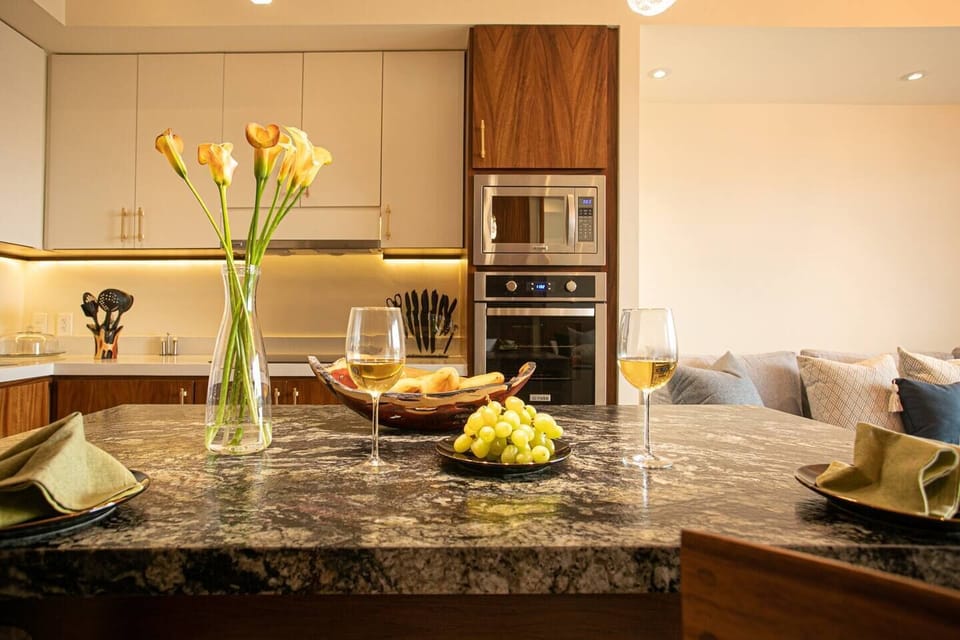 Modern kitchen with premium appliances and sleek design.