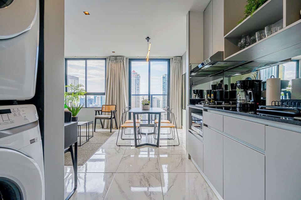 Bright kitchen with sleek finishes and an open layout.