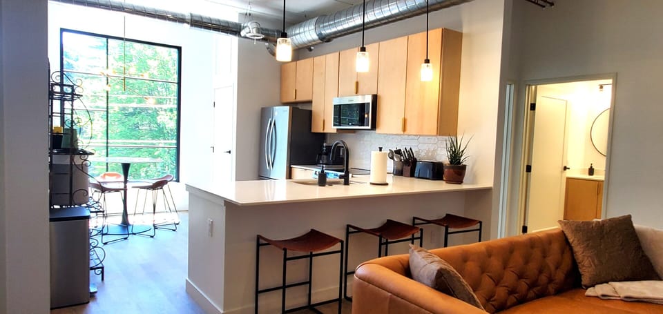 View of kitchen from living room.