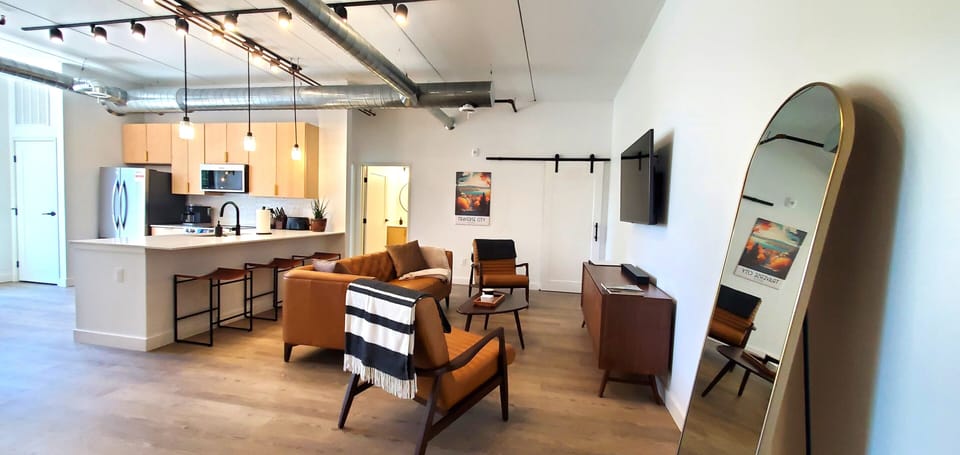 Side view of open concept living space.