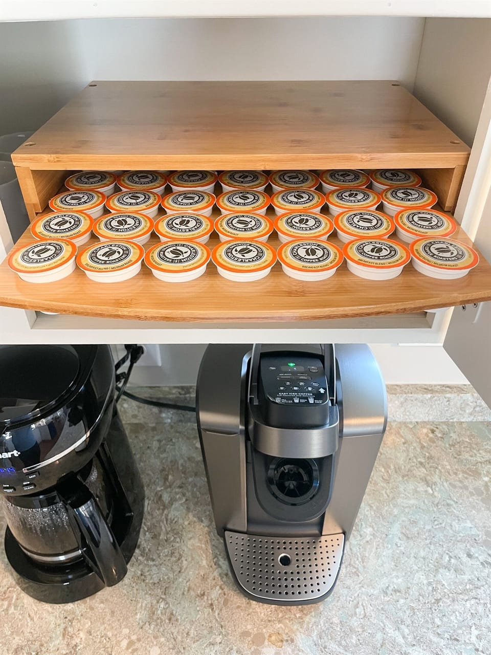 The kitchen comes equipped with a Keurig as well as K-cups from Charleston Coffee Roasters.  We include starter cream and sugar as well.