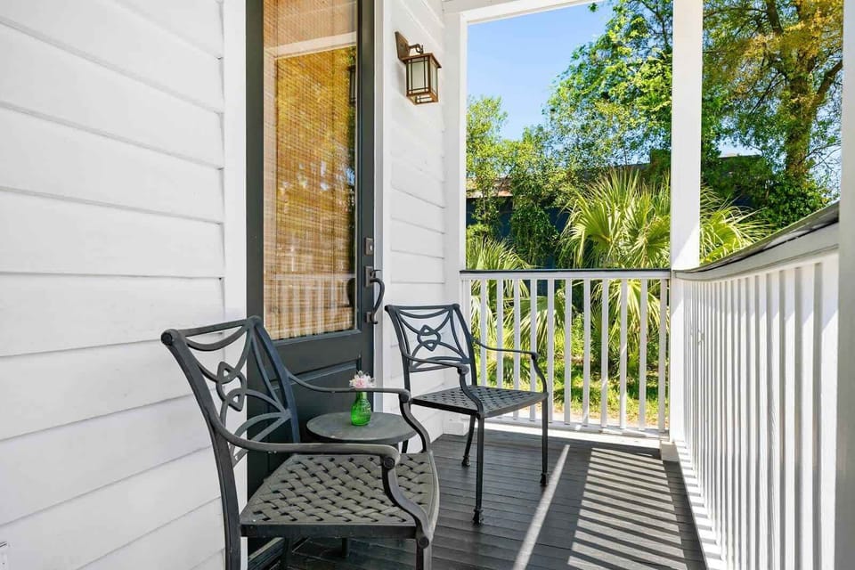 Outdoor seating area on front porch