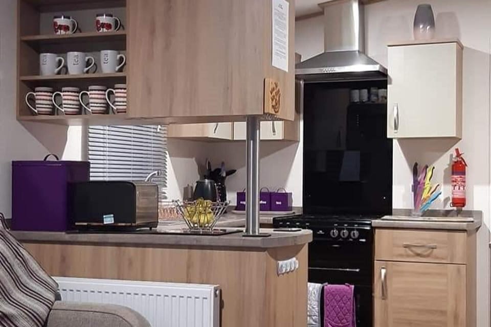 Cabin | Private kitchen | Fridge, microwave, oven, stovetop