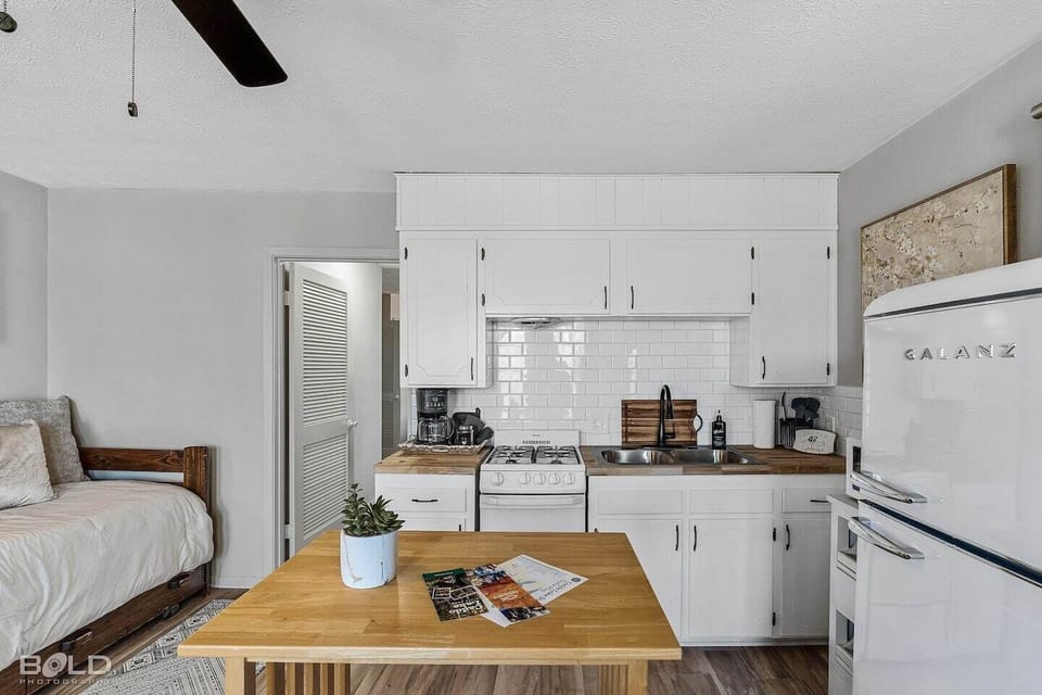 Cozy kitchen has everything you need to prepare a meal