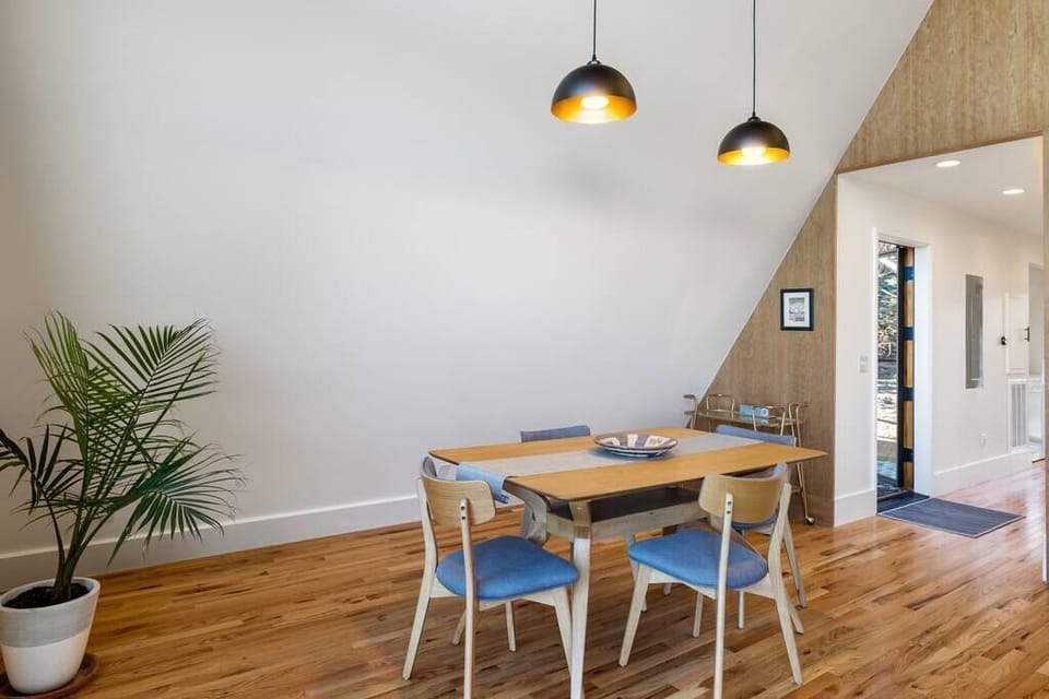 Dining table seats 4, high chair available