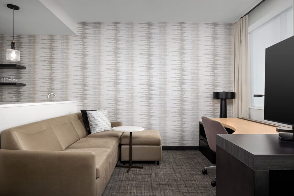 Premium bedding, desk, blackout drapes, iron/ironing board