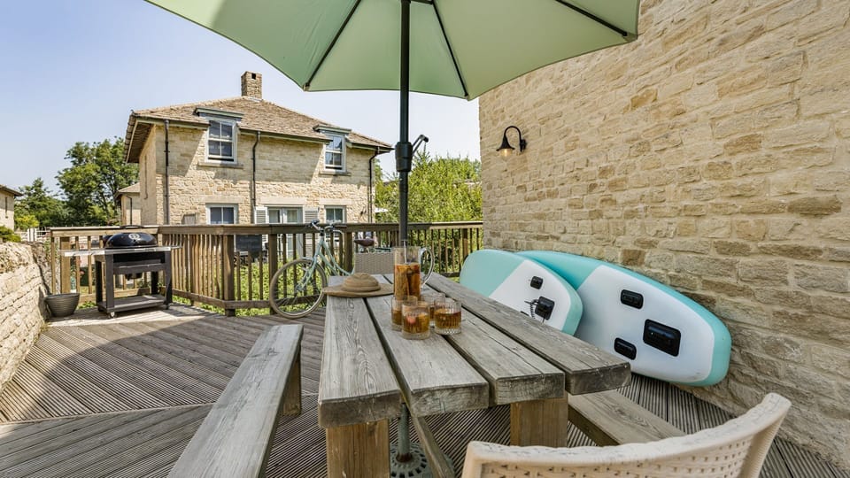 Relax on your private terrace and hire some paddle boards to get active on the lake