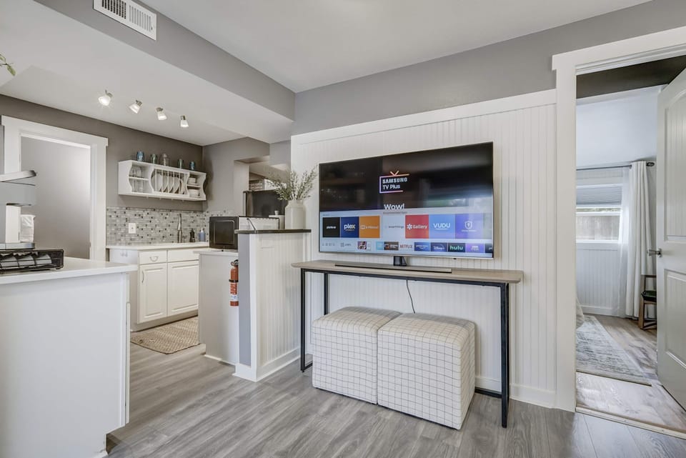 There is a large Smart TV ready for all your streaming services so you can pick up right where you left off!