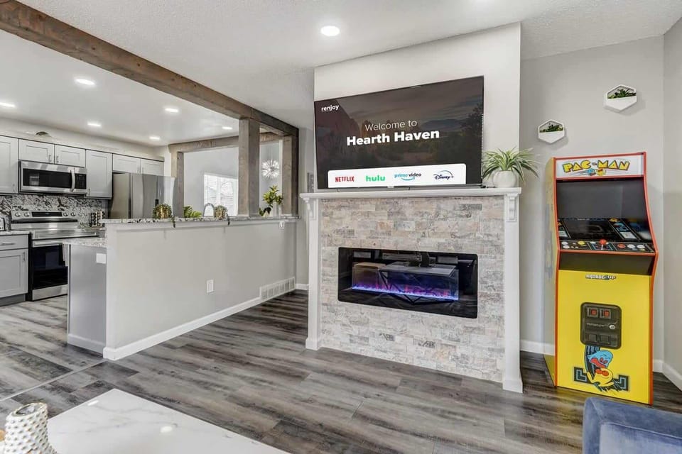 Watch your favorite shows or relax while the others are prepping dinner right there in the kitchen!