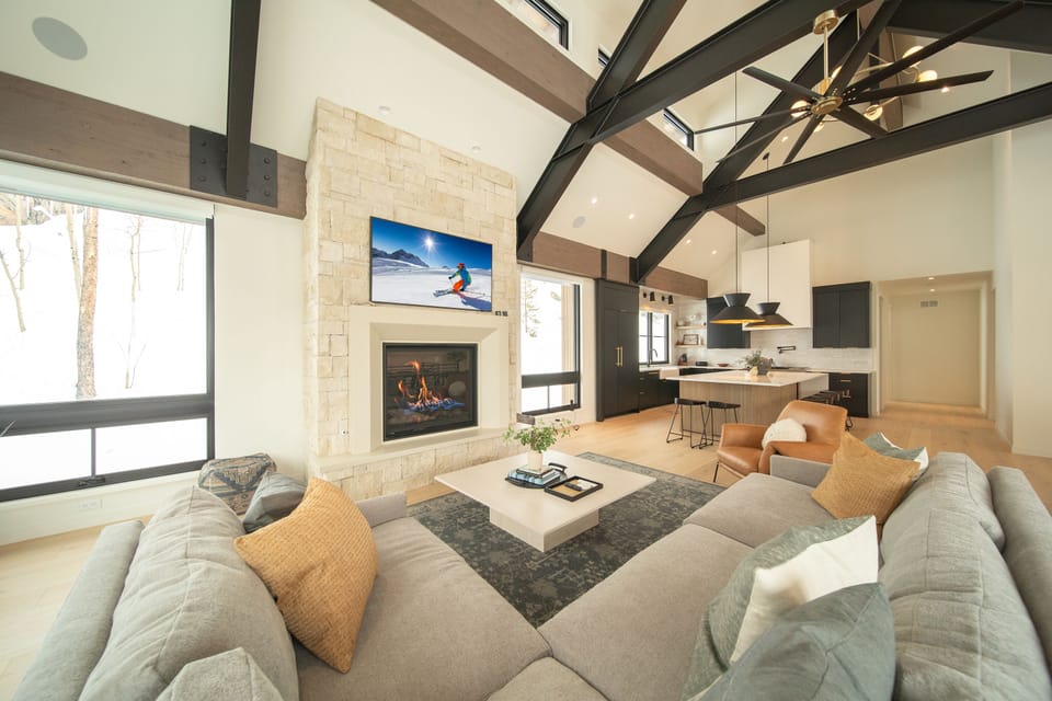 High quality furnishings with a cozy fireplace