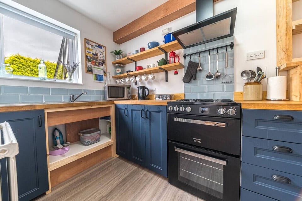 Kitchen with microwave and electric kettle
