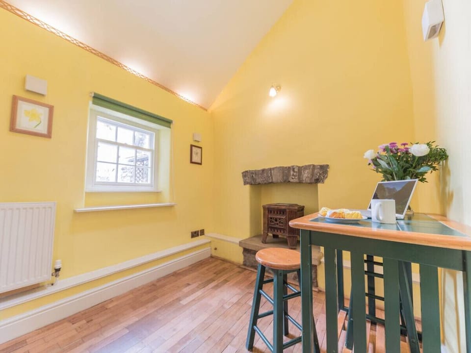 Bright workspace with table and stools