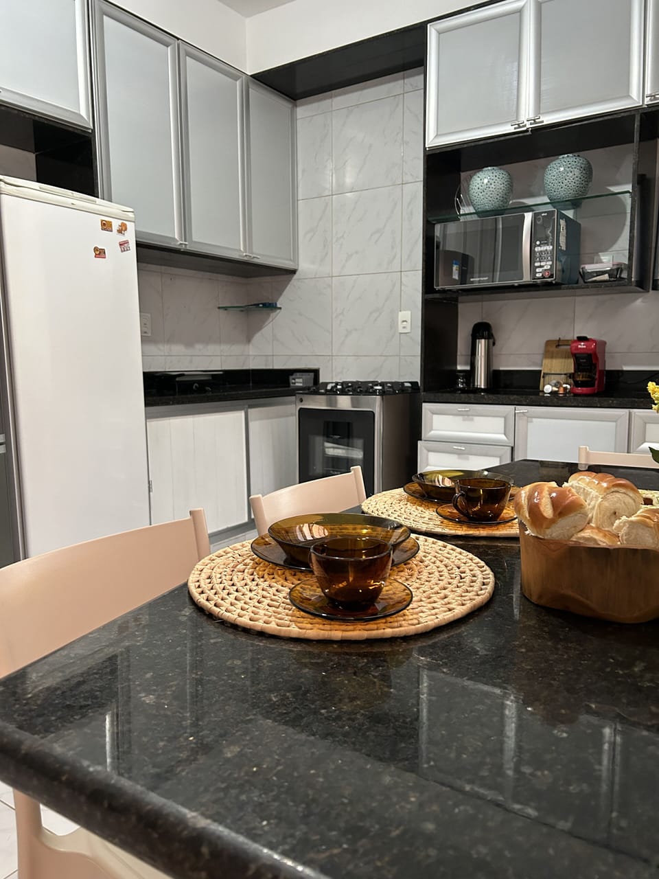 Fridge, microwave, espresso maker, blender