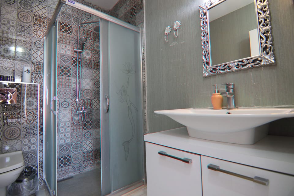 Shower, free toiletries, hair dryer, slippers