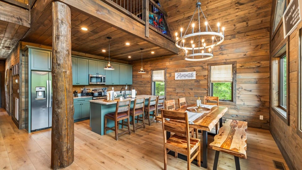Open concept kitchen makes for a seamless transition when serving meals