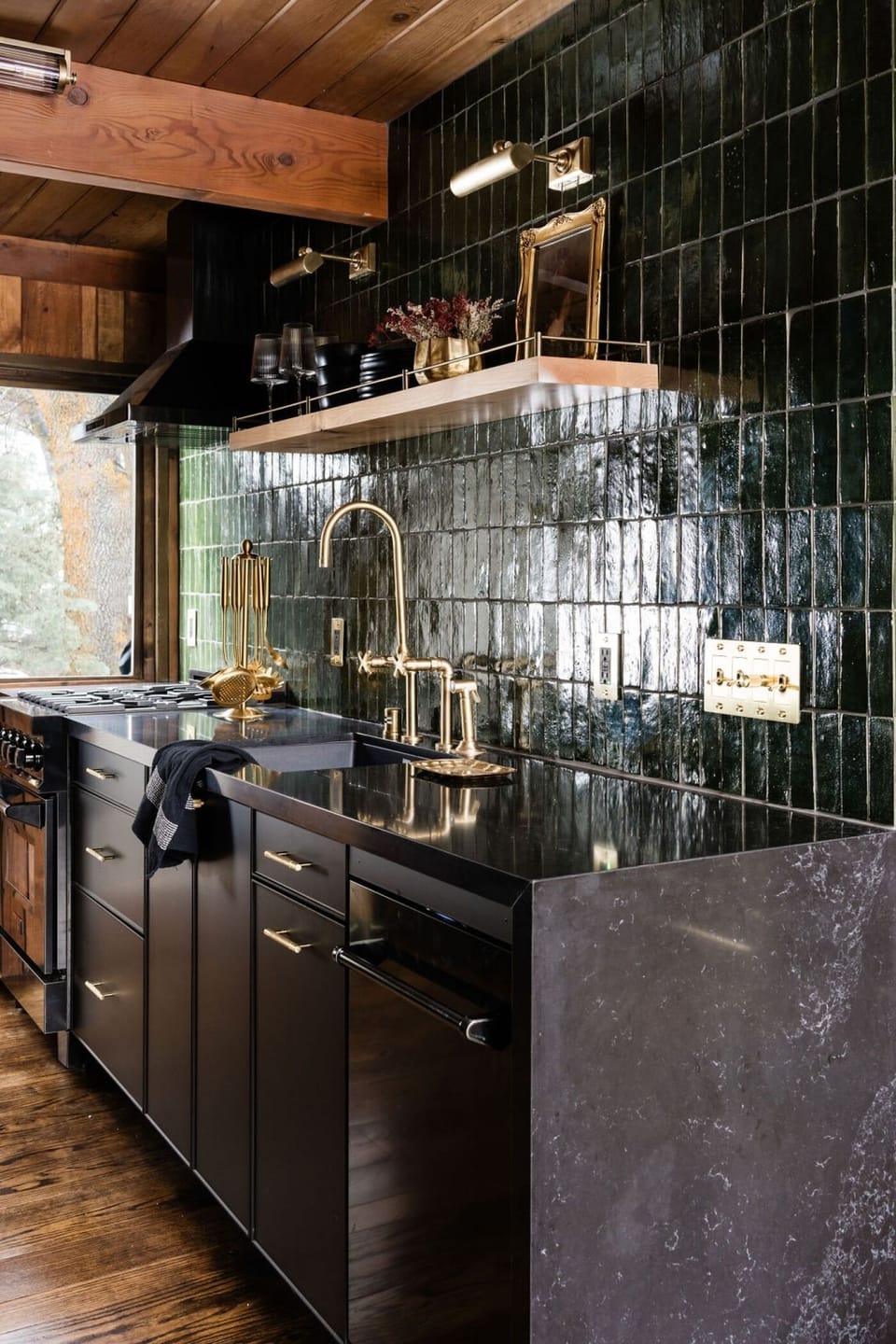 Luxurious kitchen with elegant brass fixtures
