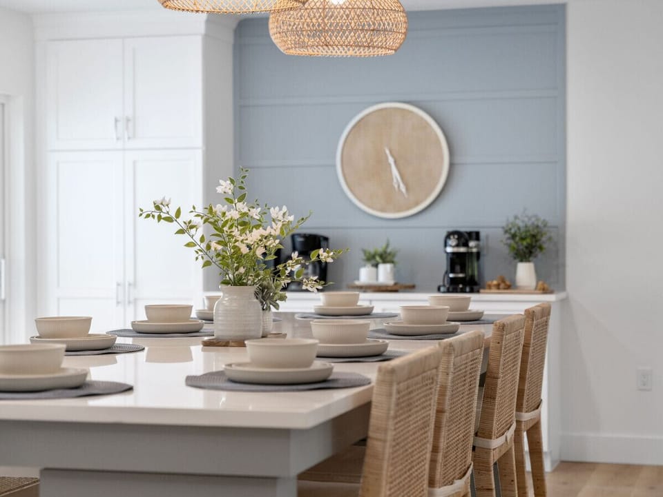 The large island is sure to be a popular gathering area with seating for 10 people