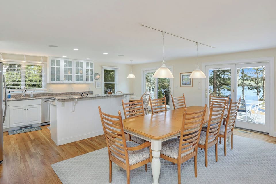 Gather at the table with seating for 10.