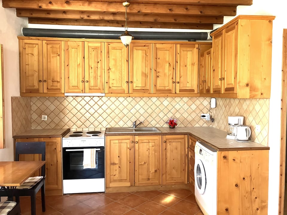 Studio, Sea View, Garden Area | Private kitchen | Full-size fridge, oven, electric kettle, cookware/dishes/utensils