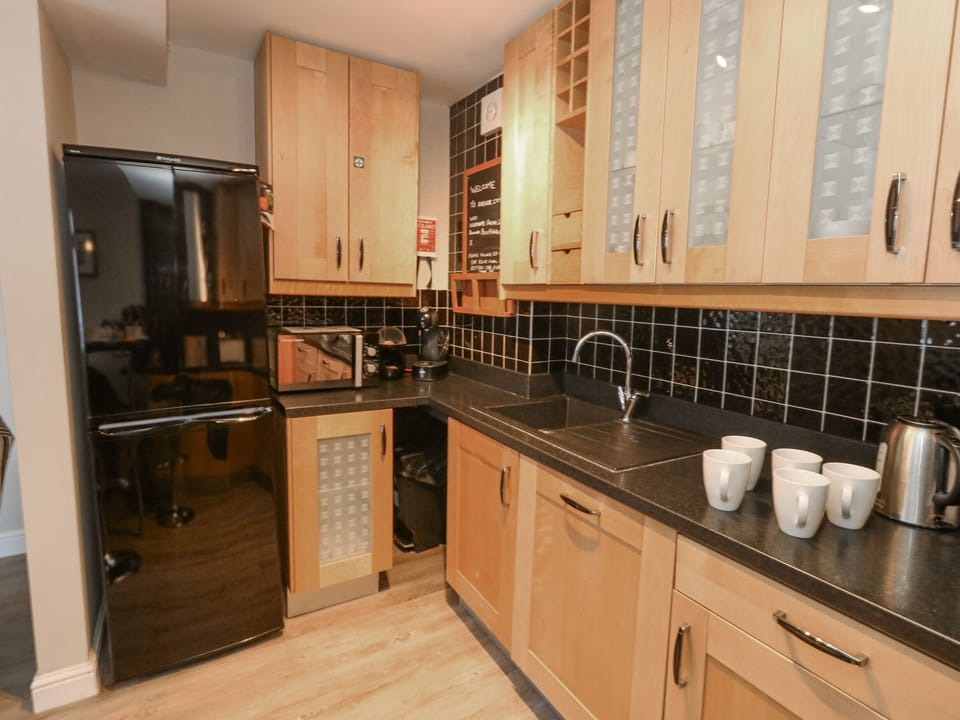 Fridge, dishwasher, electric kettle, toaster