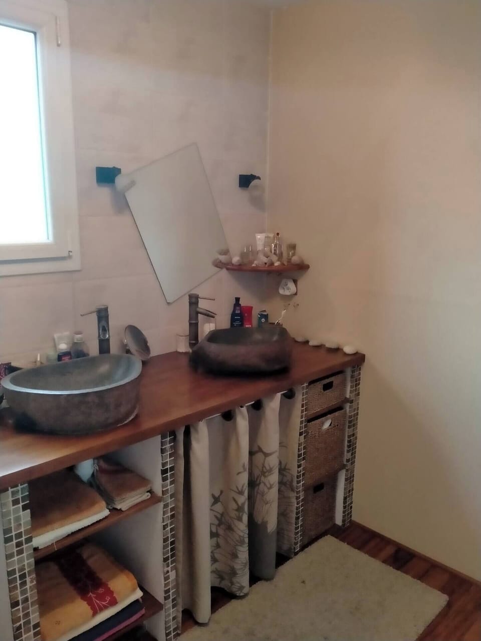 Shower, rainfall showerhead, hair dryer (on request), towels