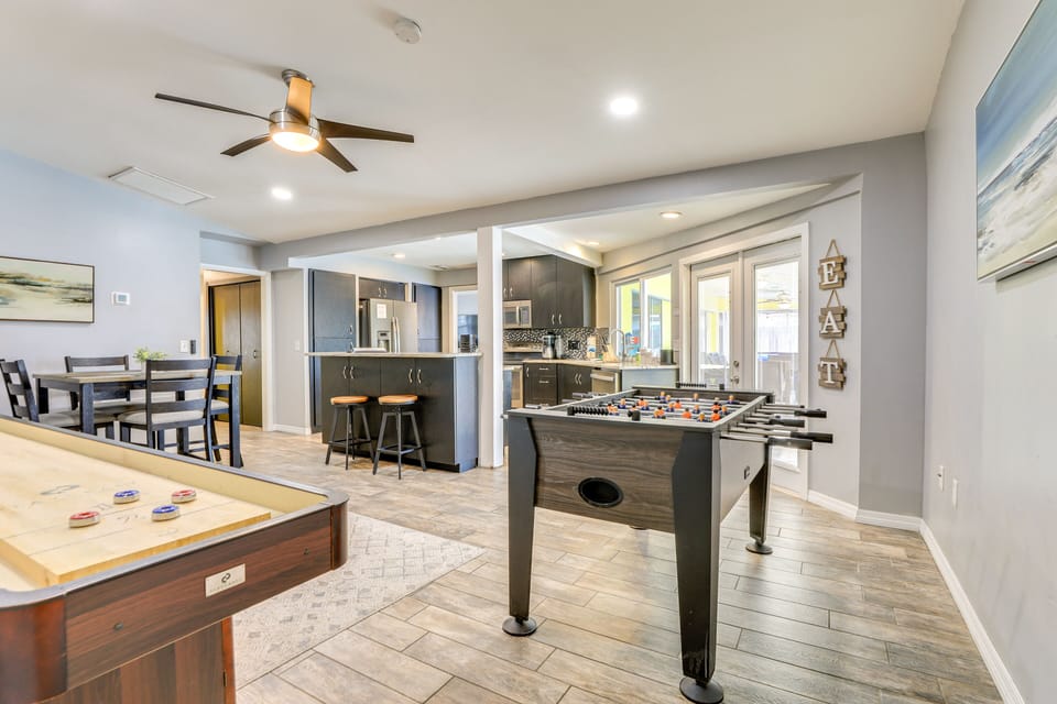 Dining Area/Game Room | Single-Story Home | Free WiFi | Central A/C