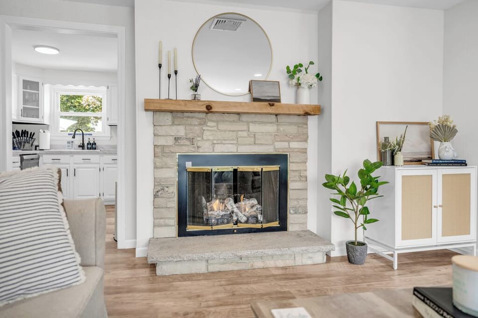 Get cozy by the real fireplace available for your enjoyment